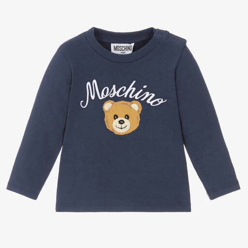 Moschino Baby-Синий хлопковый топ с медвежонком | Childrensalon Outlet