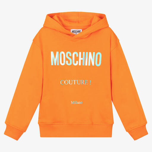 Moschino Kid-Teen-Orange Cotton Logo Hoodie | Childrensalon Outlet