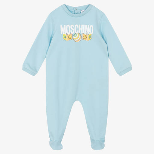 Moschino Baby-Pale Blue Cotton Logo Babygrow | Childrensalon Outlet