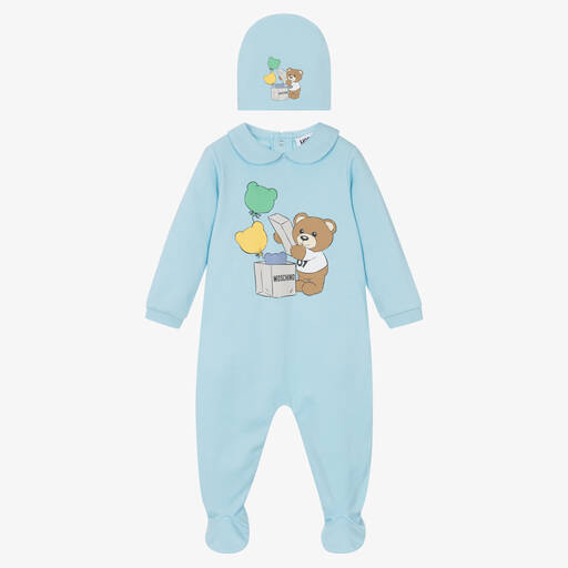 Moschino Baby- أفرول مع قبعة قطن جيرسي لون أزرق فاتح للأطفال | Childrensalon Outlet