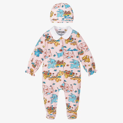 Moschino Baby-Rosa Strampler Mütze Geschenkset | Childrensalon Outlet