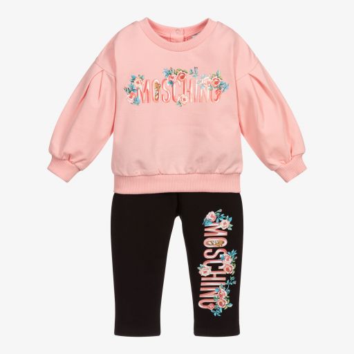 Moschino Baby-Survêtement rose et noir en coton | Childrensalon Outlet