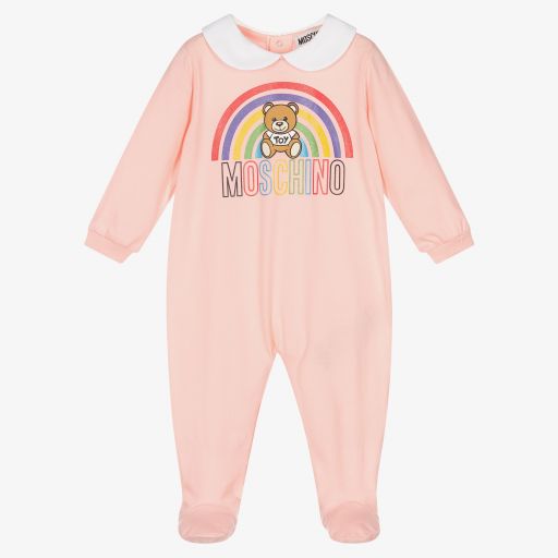 Moschino Baby-Pink Cotton Logo Babygrow | Childrensalon Outlet