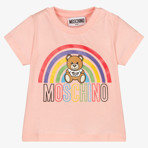 Moschino Baby-Pink Cotton Rainbow T-Shirt | Childrensalon Outlet