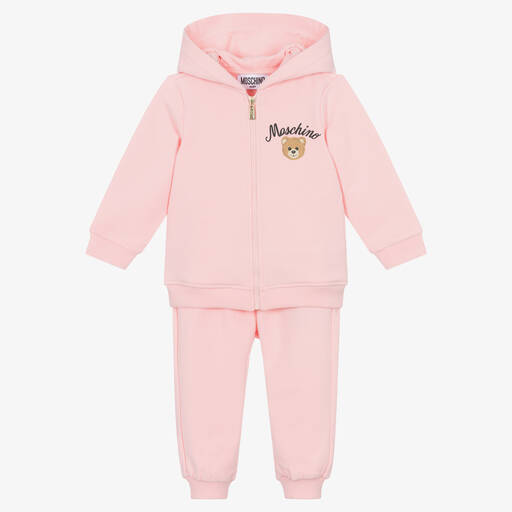 Moschino Baby-Pink Cotton Teddy Bear Zip-Up Tracksuit | Childrensalon Outlet