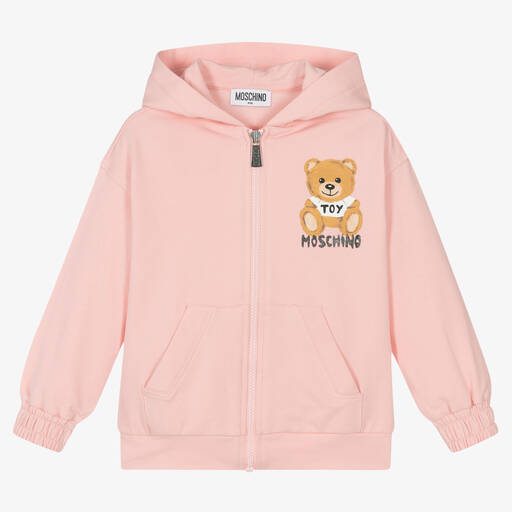 Moschino Kid-Teen-Pink Cotton Zip-Up Top | Childrensalon Outlet