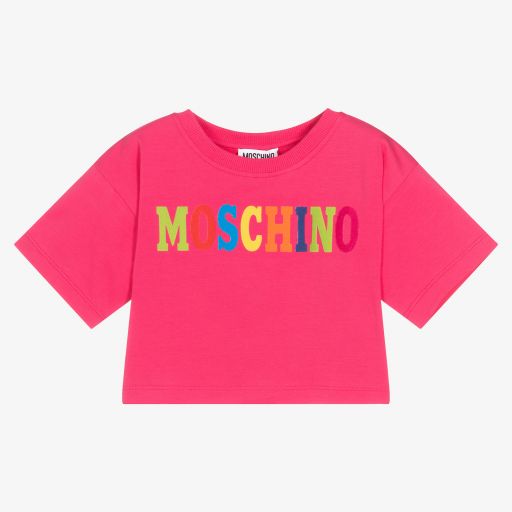 Moschino Kid-Teen-Pink Cropped Logo T-Shirt | Childrensalon Outlet