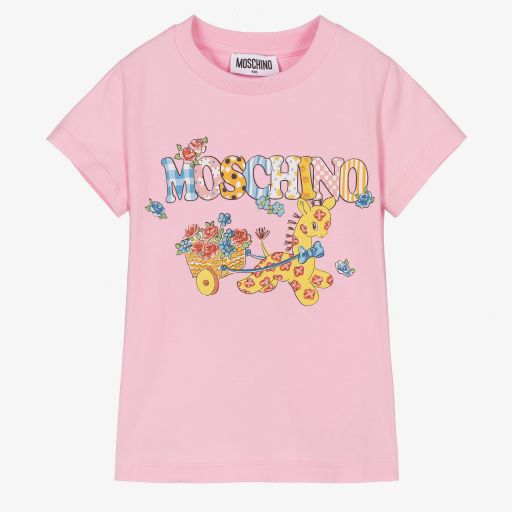 Moschino Кид-Тин-Розовая футболка с цветочным логотипом | Childrensalon Outlet
