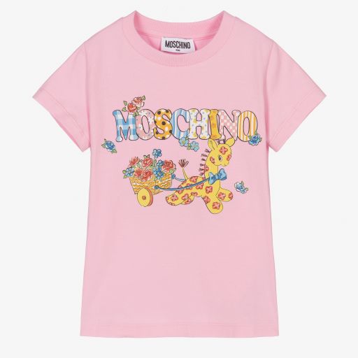 Moschino Kid-Teen-تيشيرت قطن جيرسي لون زهري بطبعة ورود للبنات | Childrensalon Outlet