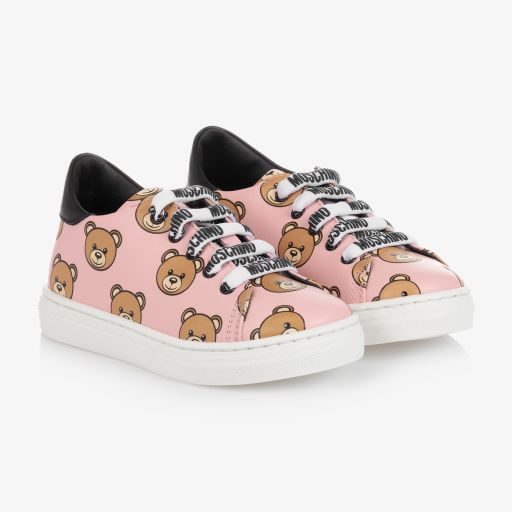 Moschino Kid-Teen-Pink Leather Logo Trainers | Childrensalon Outlet