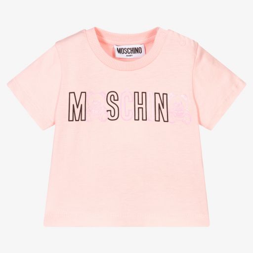 Moschino Baby-Pink Logo Baby T-Shirt | Childrensalon Outlet