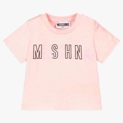 Moschino Baby-تيشيرت أطفال بناتي قطن لون زهري باهت | Childrensalon Outlet