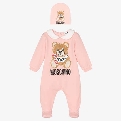 Moschino Baby-Pink Teddy Bear Babygrow Set | Childrensalon Outlet