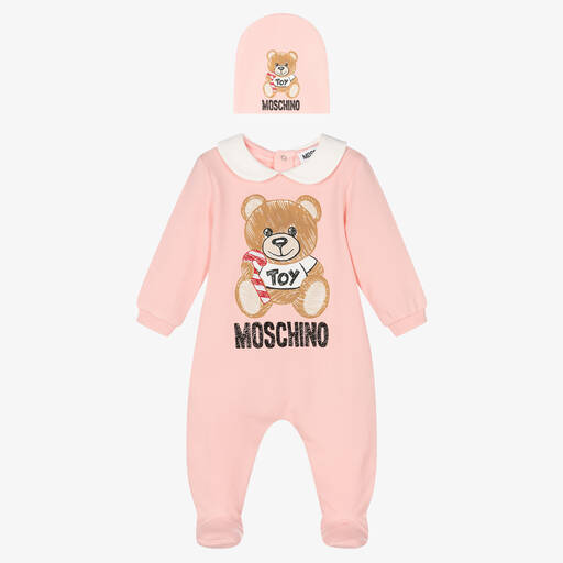 Moschino Малыши-Розовый комбинезон и шапочка с медвежонком | Childrensalon Outlet