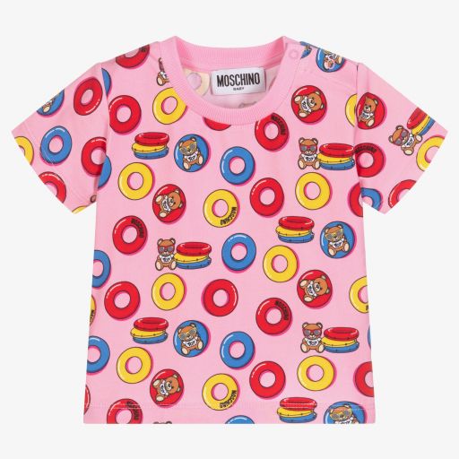 Moschino Малыши-Розовая хлопковая футболка с медвежатами | Childrensalon Outlet