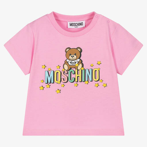 Moschino Baby-تيشيرت أطفال بناتي قطن عضوي لون زهري | Childrensalon Outlet