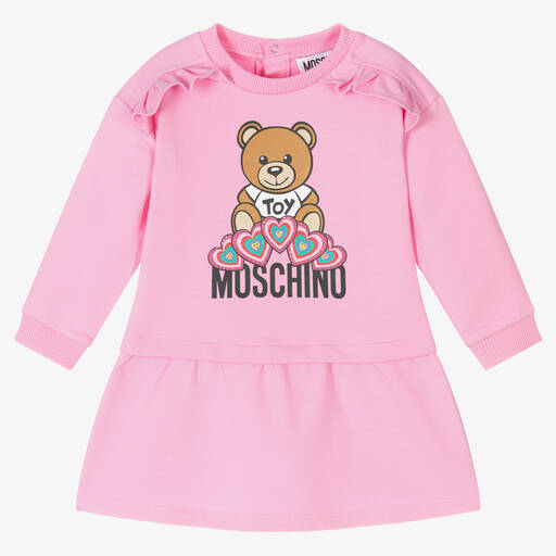 Moschino Baby-Rosa Teddykleid mit Strassherzen | Childrensalon Outlet