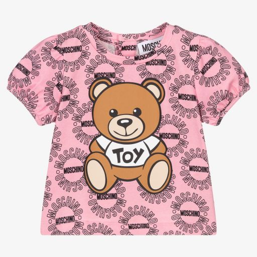 Moschino Baby-Pink Teddy Bear Logo T-Shirt | Childrensalon Outlet