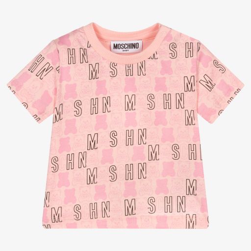 Moschino Baby-Pink Teddy Logo Baby T-Shirt | Childrensalon Outlet
