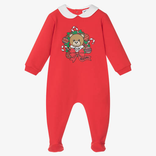 Moschino Baby-Red Cotton Festive Teddy Bear Babygrow | Childrensalon Outlet