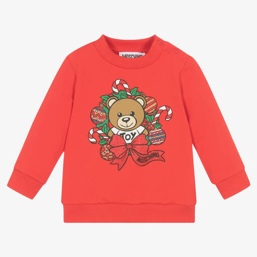 Moschino Baby-Rotes Baumwoll-Sweatshirt mit Teddy | Childrensalon Outlet