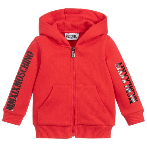 Moschino Baby-Red Cotton Logo Zip-Up Top | Childrensalon Outlet