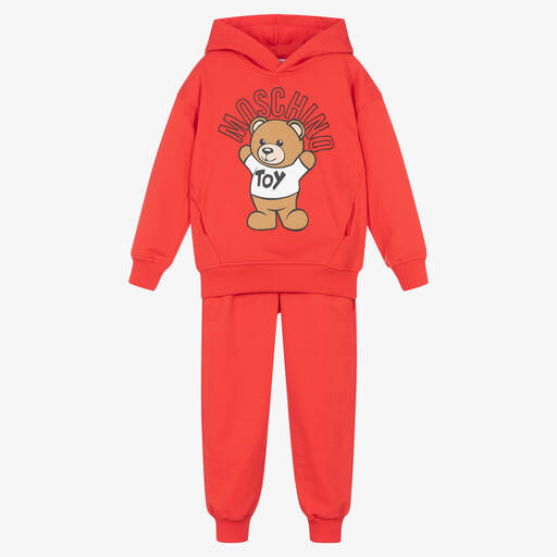 Moschino Kid-Teen-Red Cotton Teddy Bear Logo Tracksuit | Childrensalon Outlet