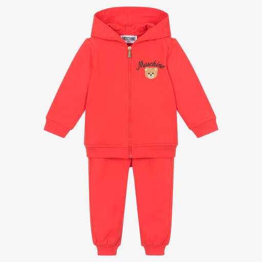 Moschino Baby-Red Cotton Teddy Bear Zip-Up Tracksuit | Childrensalon Outlet