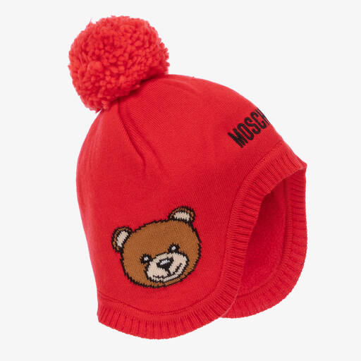 Moschino Baby-Red Knitted Logo Baby Hat | Childrensalon Outlet