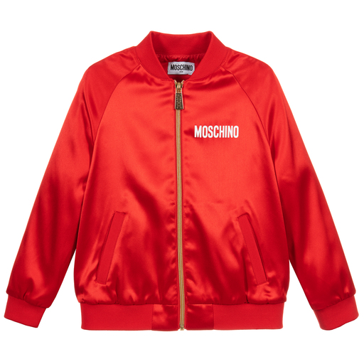Moschino Kid-Teen-Red Satin Logo Jacket | Childrensalon Outlet