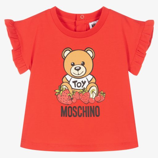 Moschino Baby-تيشيرت أطفال بناتي قطن جيرسي لون أحمر | Childrensalon Outlet