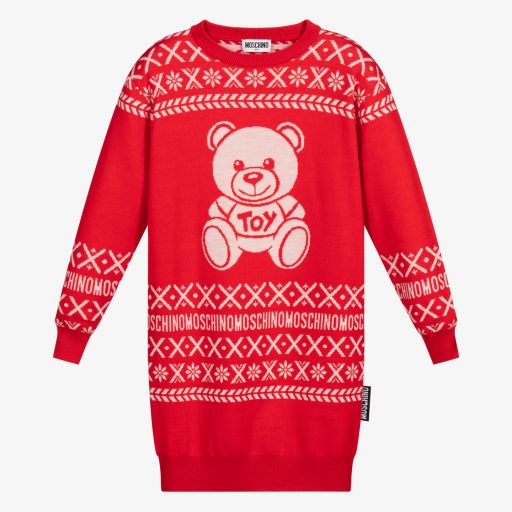 Moschino Kid-Teen-Red Wool Logo Sweater Dress | Childrensalon Outlet