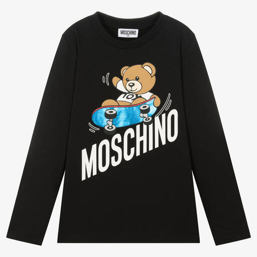 Moschino Kid-Teen-Schwarzes Skater-Teddy-Baumwolltop | Childrensalon Outlet