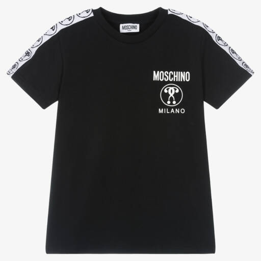 Moschino Kid-Teen-Teen Black Cotton Tape T-Shirt | Childrensalon Outlet