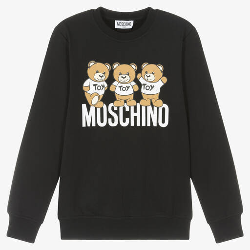 Moschino Kid-Teen-Sweat-shirt noir en coton Teddy Ado | Childrensalon Outlet