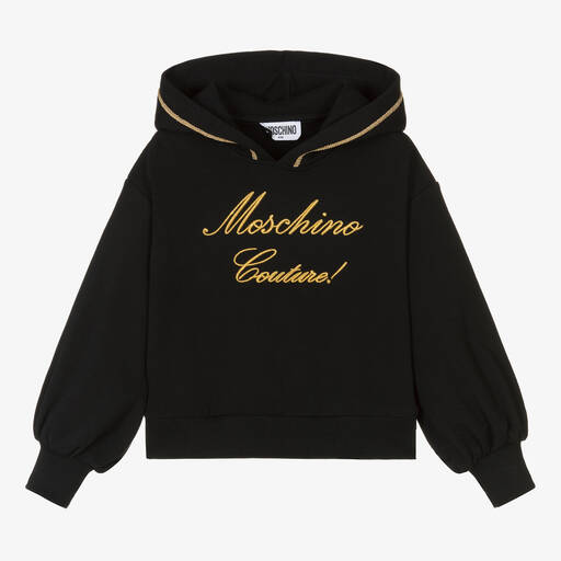 Moschino Kid-Teen-توب هودي تينز بناتي قطن جيرسي لون أسود وذهبي | Childrensalon Outlet