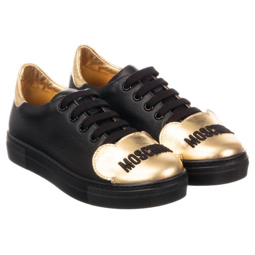 Moschino Kid-Teen-Teen Black & Gold Trainers | Childrensalon Outlet