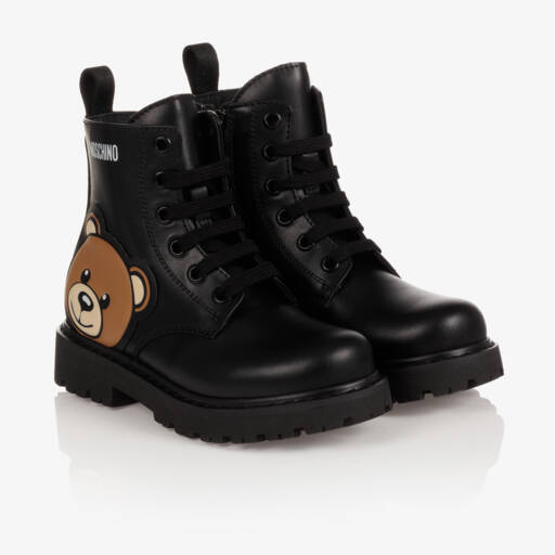 Moschino Kid-Teen-Teen Black Leather Teddy Bear Boots | Childrensalon Outlet