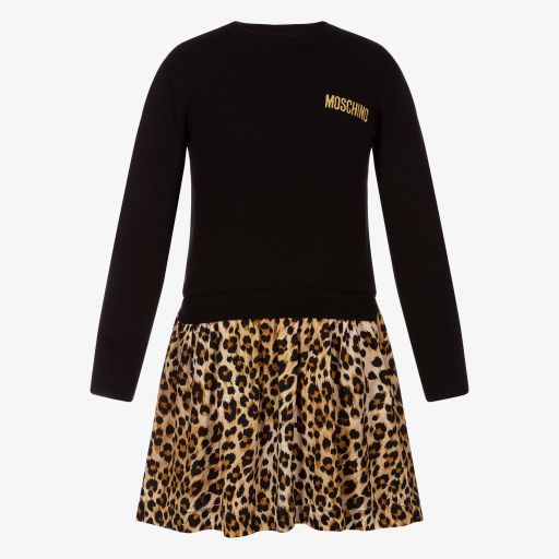 Moschino Kid-Teen-Teen Black Leopard Print Dress | Childrensalon Outlet