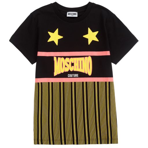 Moschino Kid-Teen-تيشيرت قطن لون أسود، أصفر وزهري | Childrensalon Outlet