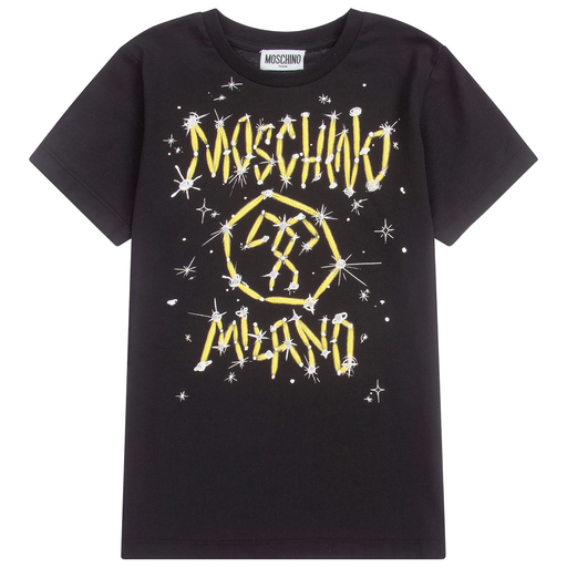 Moschino Kid-Teen-تيشيرت قطن لون أسود، أصفر وأبيض  | Childrensalon Outlet