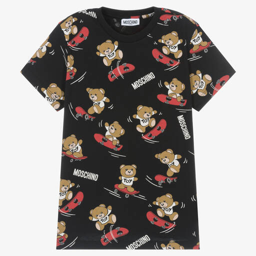 Moschino Kid-Teen-تيشيرت بطبعة تيدي بير قطن تينز لون أسود | Childrensalon Outlet