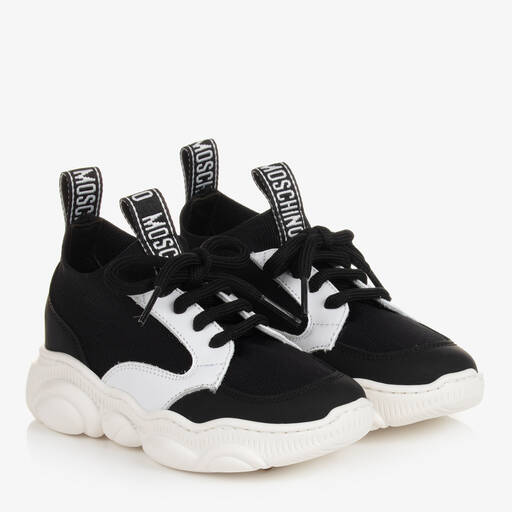 Moschino Kid-Teen-Teen Black & White Leather Trainers | Childrensalon Outlet