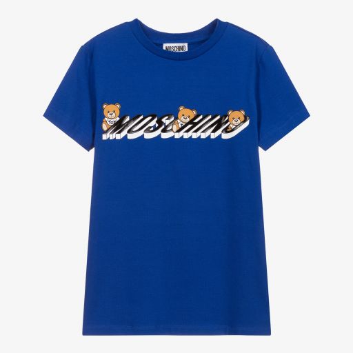 Moschino Kid-Teen-Teen Blue Cotton Logo T-Shirt | Childrensalon Outlet