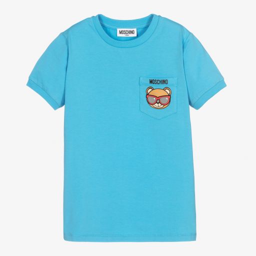Moschino Kid-Teen-Teen Blue Cotton Logo T-Shirt | Childrensalon Outlet