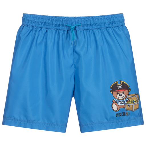 Moschino Kid-Teen-Teen Blue Logo Swim Shorts | Childrensalon Outlet