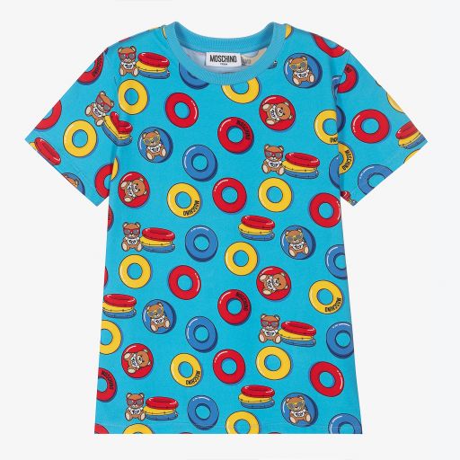 Moschino Kid-Teen-Teen Blue Teddy Logo T-Shirt | Childrensalon Outlet