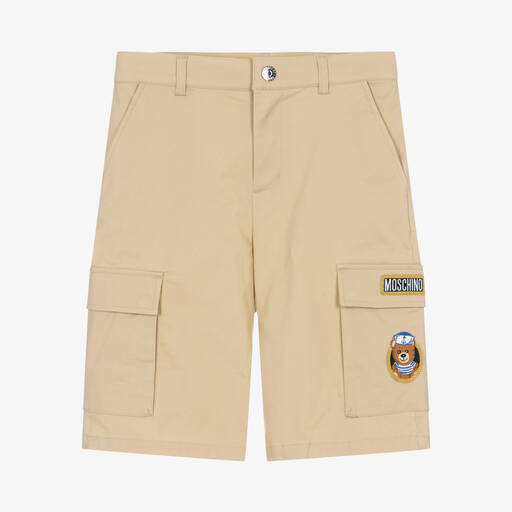 Moschino Kid-Teen-Teen Boys Beige Cotton Cargo Logo Shorts | Childrensalon Outlet