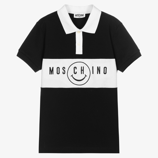 Moschino Kid-Teen-توب بولو تينز ولادي قطن بيكيه لون أسود | Childrensalon Outlet