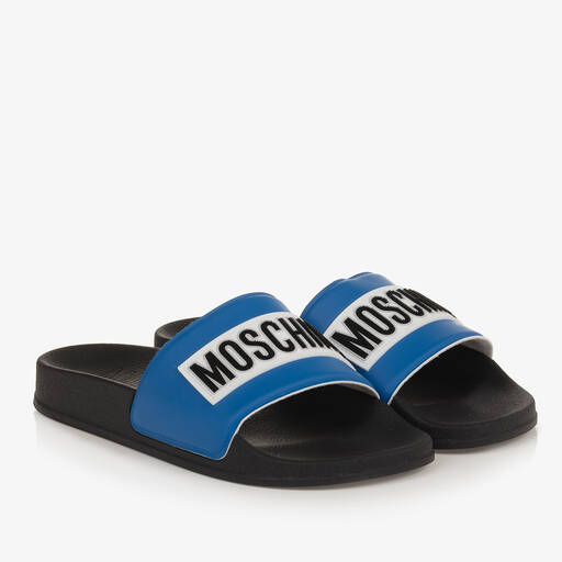 Moschino Kid-Teen-Teen Boys Blue & Black Sliders | Childrensalon Outlet
